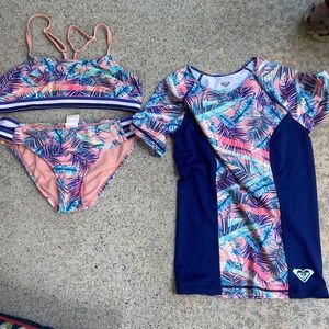 size 16 girls roxy bathing suit and swim shirt